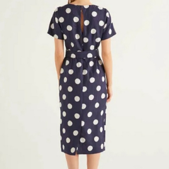 Boden hazel polka dot dress navy blue/white matching belted pencil midi wiggle - Picture 5 of 6